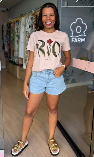 T-SHIRT FIT RIO FLOR ROSA NÉVOA