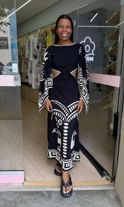 VESTIDO MANGA LENÇO TROPICANO