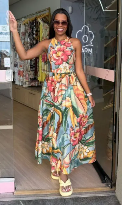 VESTIDO ESTAMPADO FOLHAGEM DE INVERNO