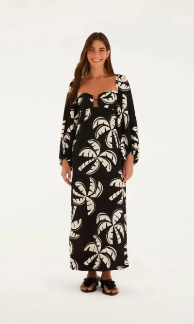 VESTIDO LONGO MANGA COQUEIRADA
