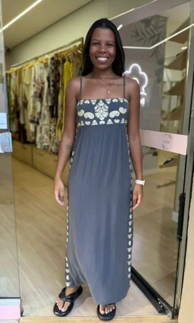VESTIDO MIDI ALÇAS BORDADO RAFIS