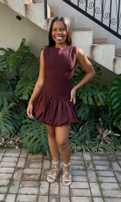 VESTIDO TRICOT BALONE MARROM