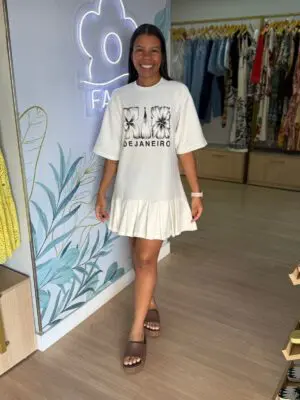 VESTIDO CURTO PREGAS OFF WHITE