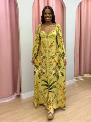 VESTIDO LONGO MANGA BOSQUE CHIQUE