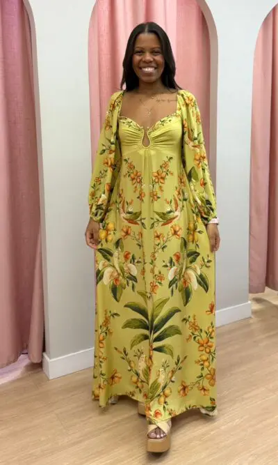 VESTIDO LONGO MANGA BOSQUE CHIQUE