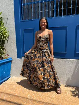 VESTIDO LONGO LEQUE DE TUCANO
