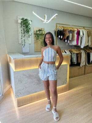 TOP HALTER NECK LISTRADO AZUL