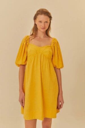 VESTIDO CURTO MANGAS BUFANTES AMARELO - Imagem 2