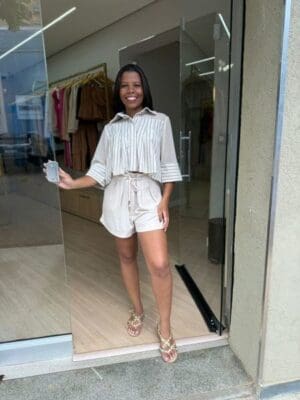 CAMISA CROPPED LINHO LISTRADO ALLS