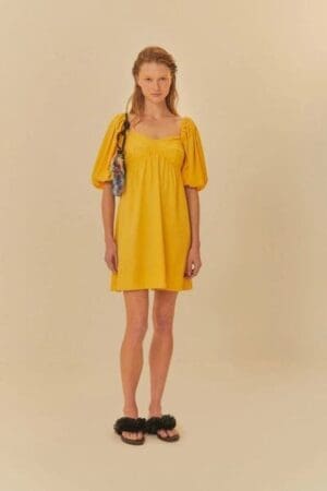 VESTIDO CURTO MANGAS BUFANTES AMARELO