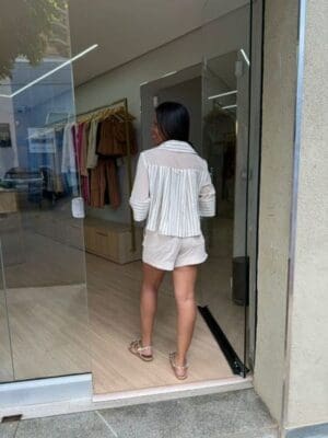 CAMISA CROPPED LINHO LISTRADO ALLS - Imagem 2