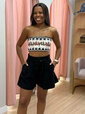 SHORT ALFAIATARIA PREGAS PRETO