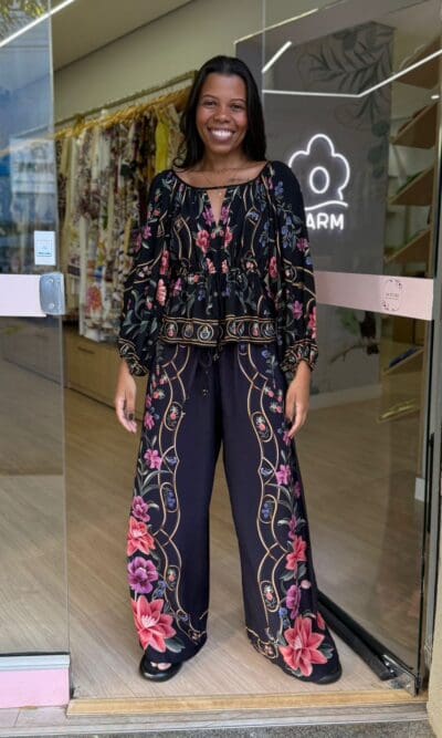 CALÇA PANTALONA FLORAL BELLE